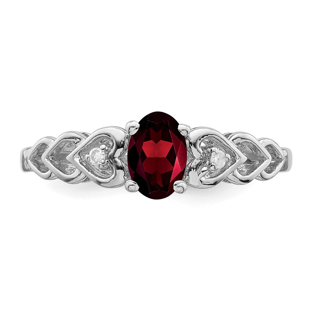 Sterling Silver Rhodium-plated Garnet & Diam. Ring