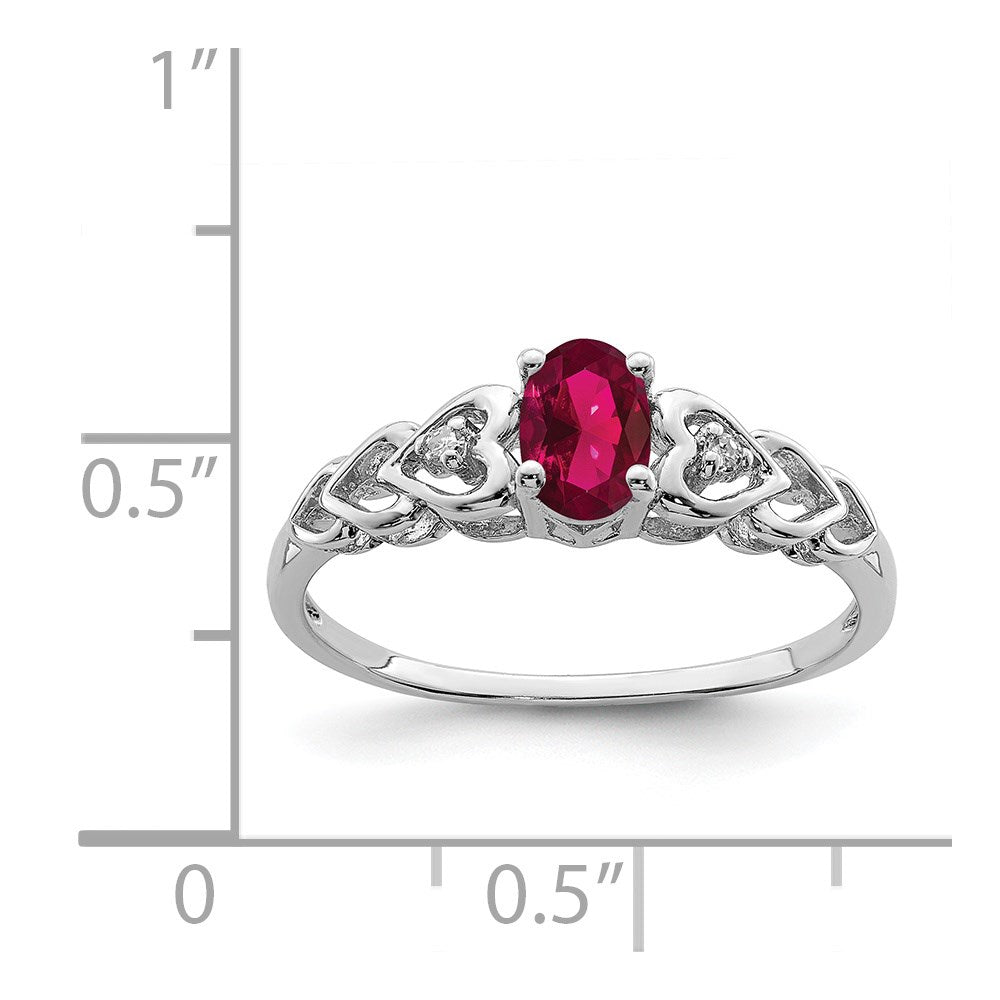 Sterling Silver Rhodium-plated Created Ruby & Diam. Ring