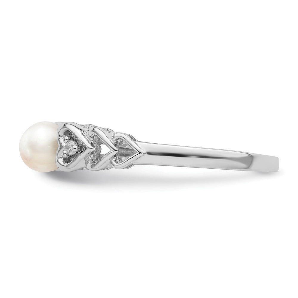 Sterling Silver Rhodium-plated FW Cultured Pearl & Diam. Ring
