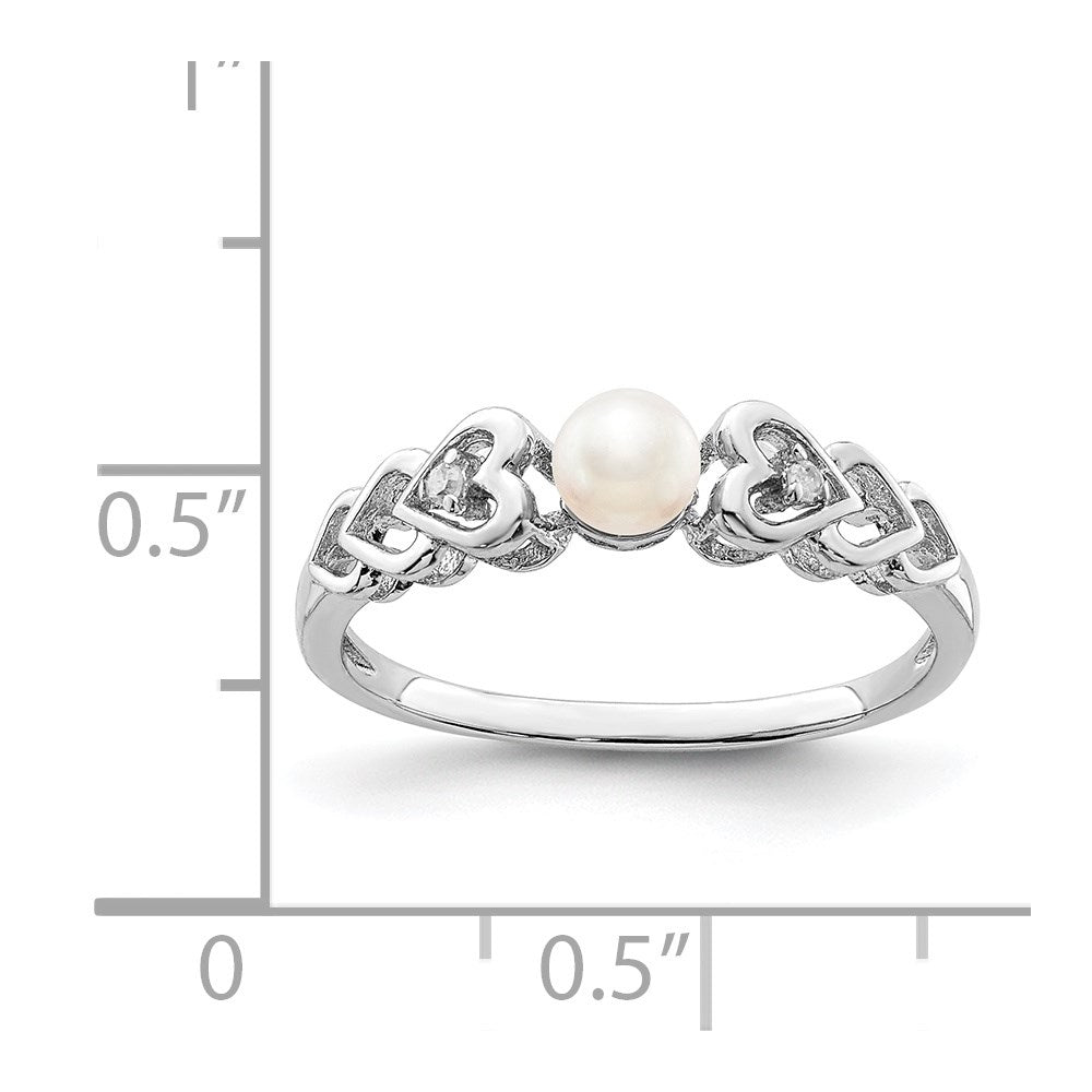 Sterling Silver Rhodium-plated FW Cultured Pearl & Diam. Ring
