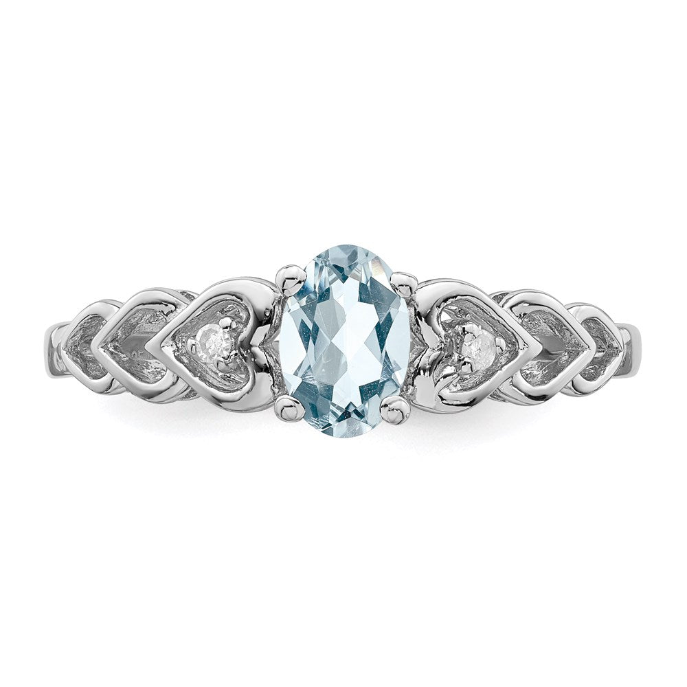 Sterling Silver Rhodium-plated Aquamarine & Diam. Ring