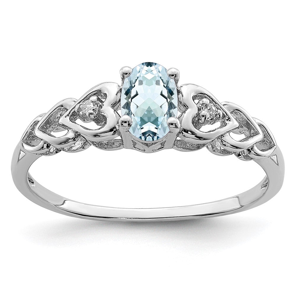 Sterling Silver Rhodium-plated Aquamarine & Diam. Ring
