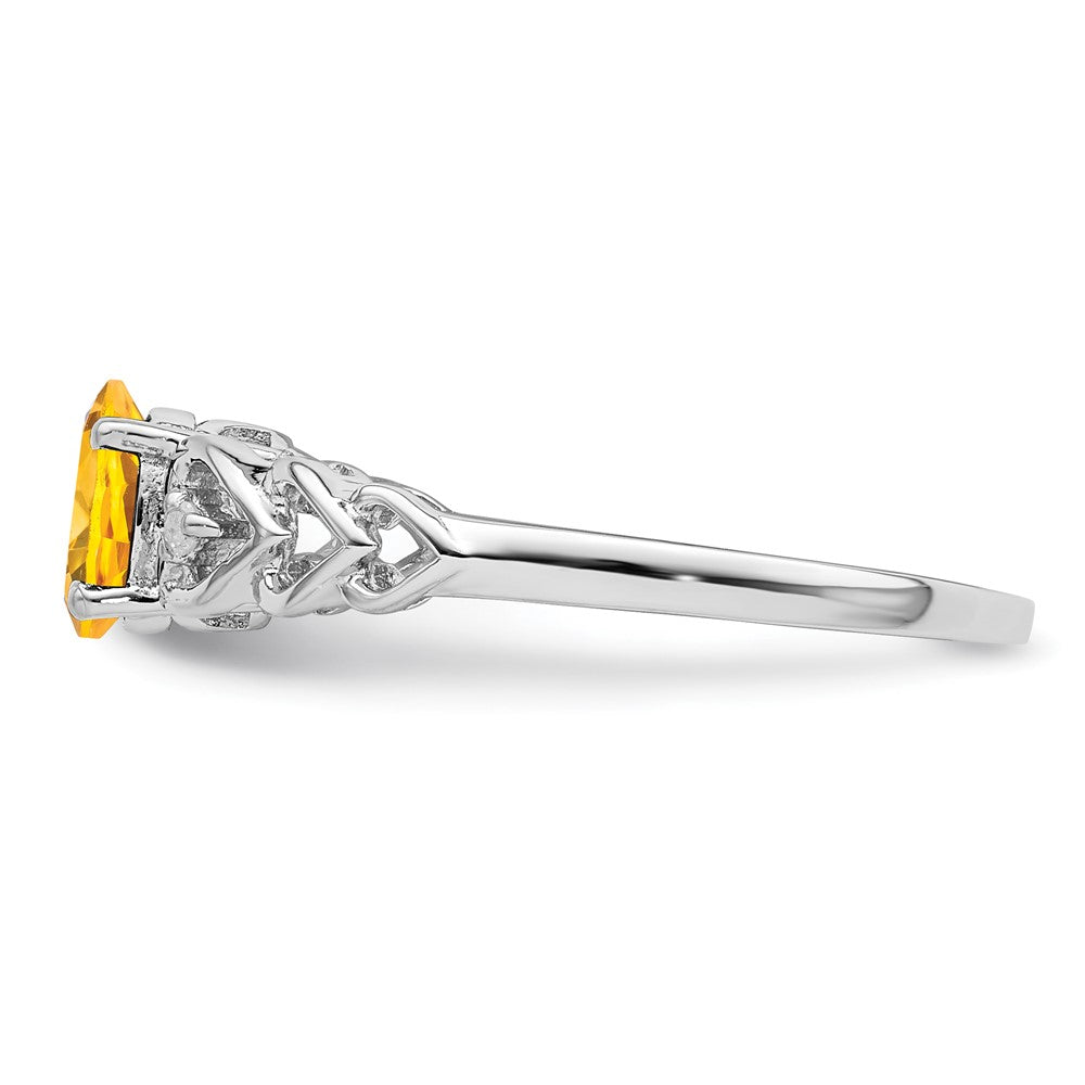 Sterling Silver Rhodium-plated Citrine & Diam. Ring