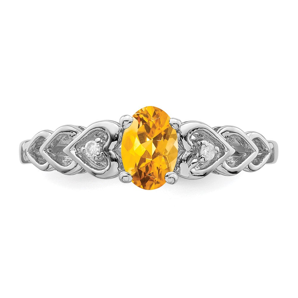 Sterling Silver Rhodium-plated Citrine & Diam. Ring