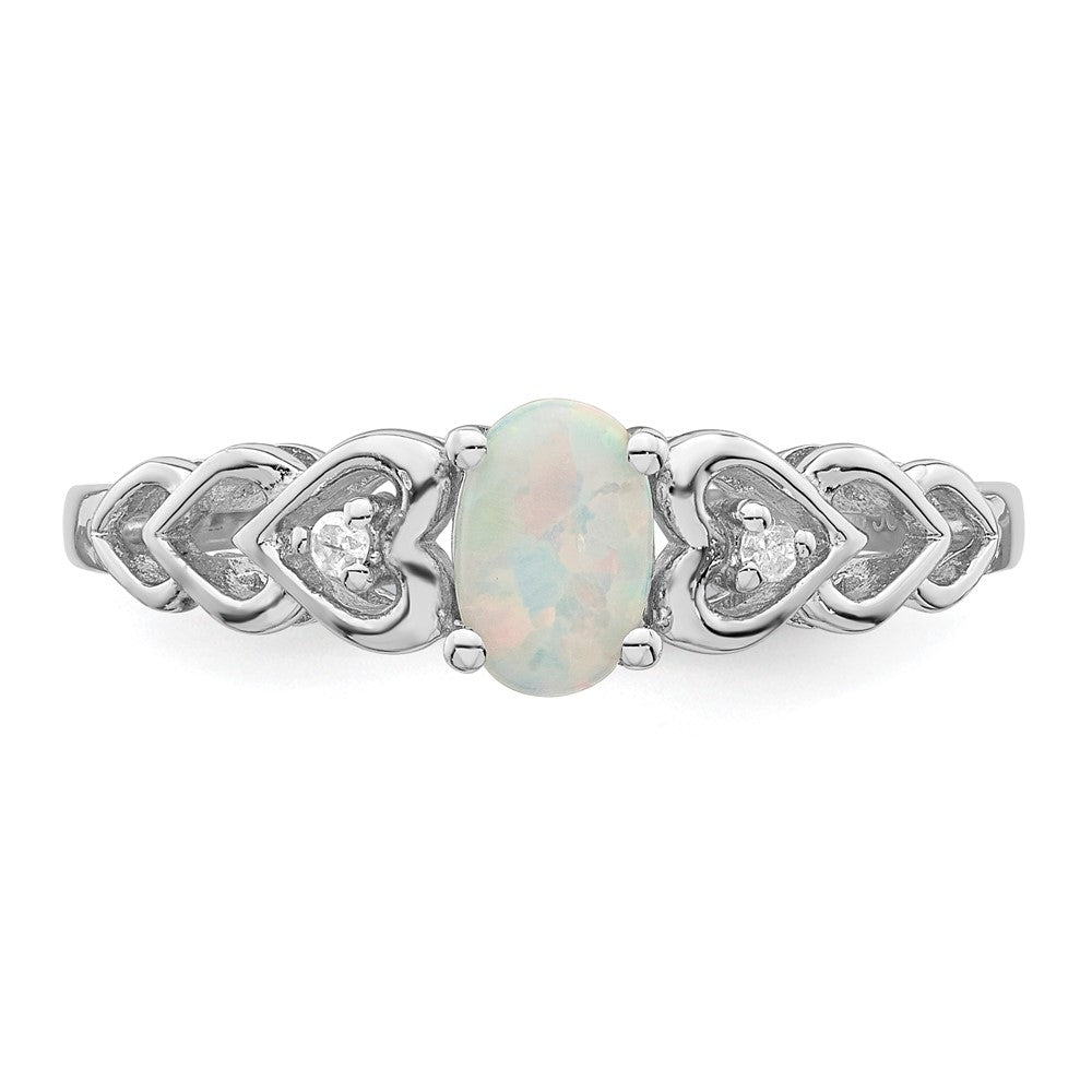 Sterling Silver Rhodium-plated Created Opal & Diam. Ring