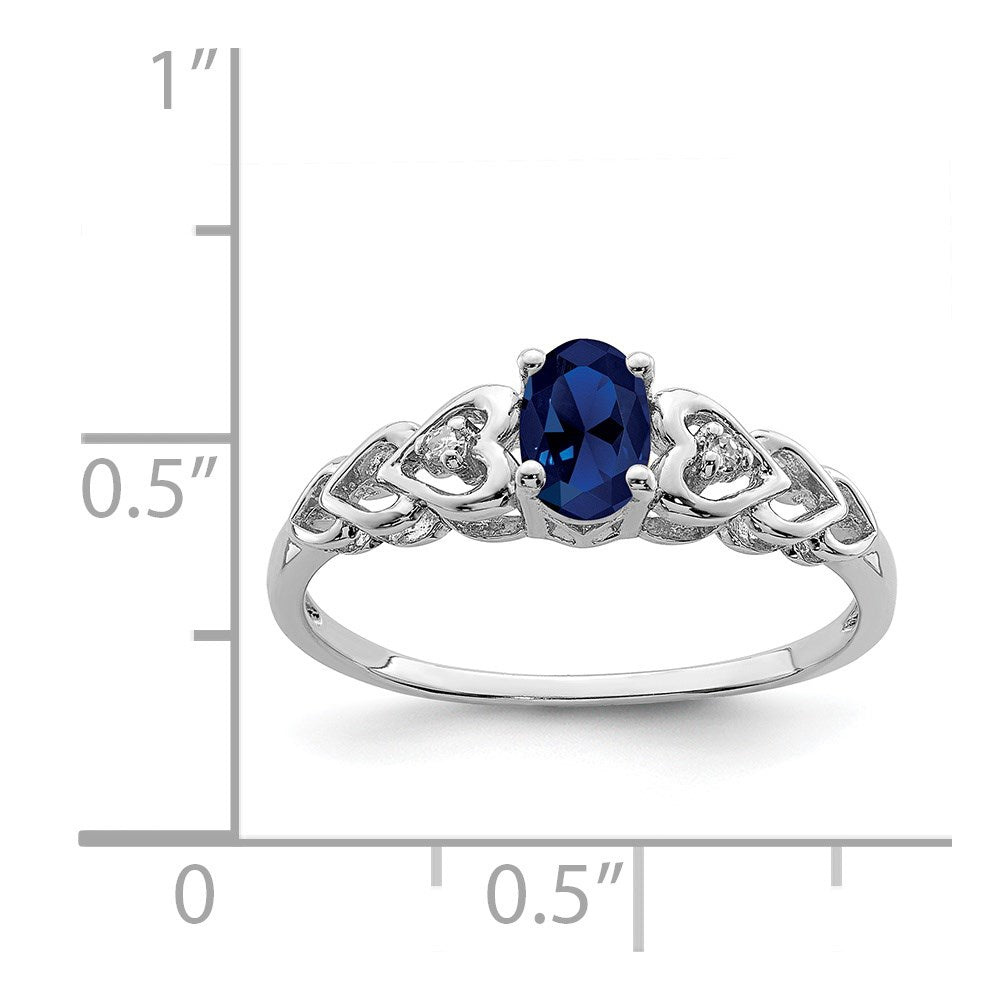 Sterling Silver Rhodium-plated Created Sapphire & Diam. Ring