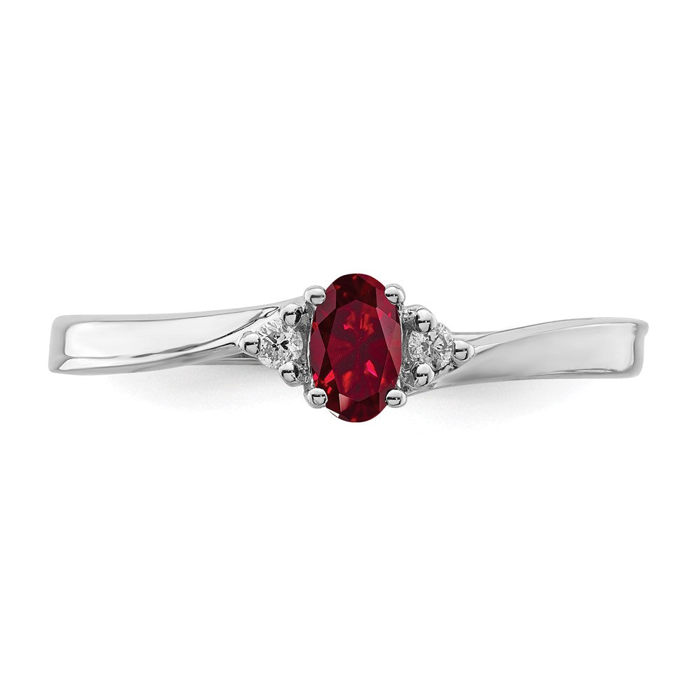 Sterling Silver Rhod-plated Created Ruby/Diamond Birthstone Ring