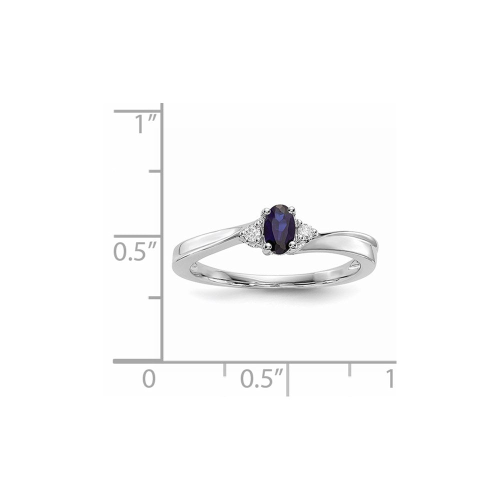 Sterling Silver Rhodium Diamond/Created Blue Sapphire Birthstone Ring