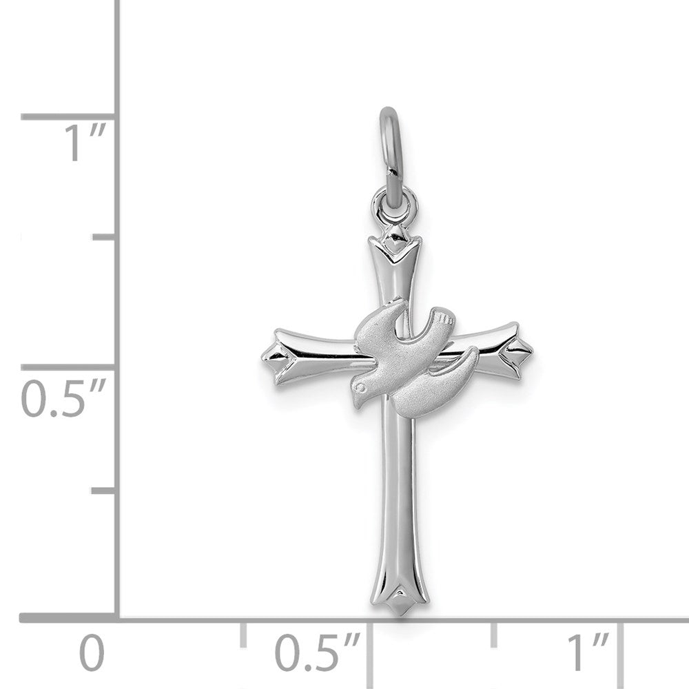Sterling Silver Rhodium-plated Holy Spirit Cross with Dove Charm