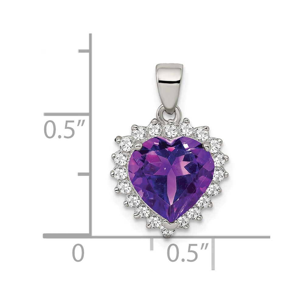 Sterling Silver Rhodium-plated Amethyst and CZ Pendant