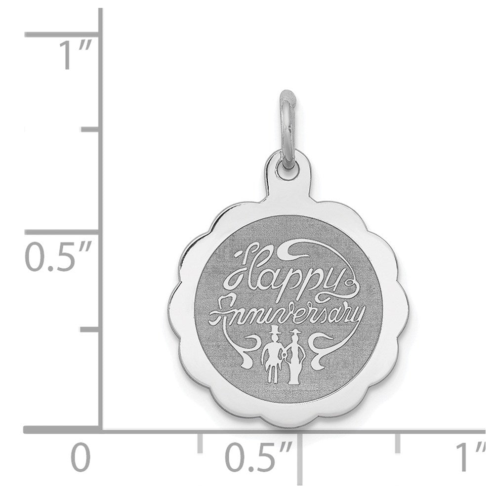 Sterling Silver Rhodium-plated Happy Anniversary Disc Charm