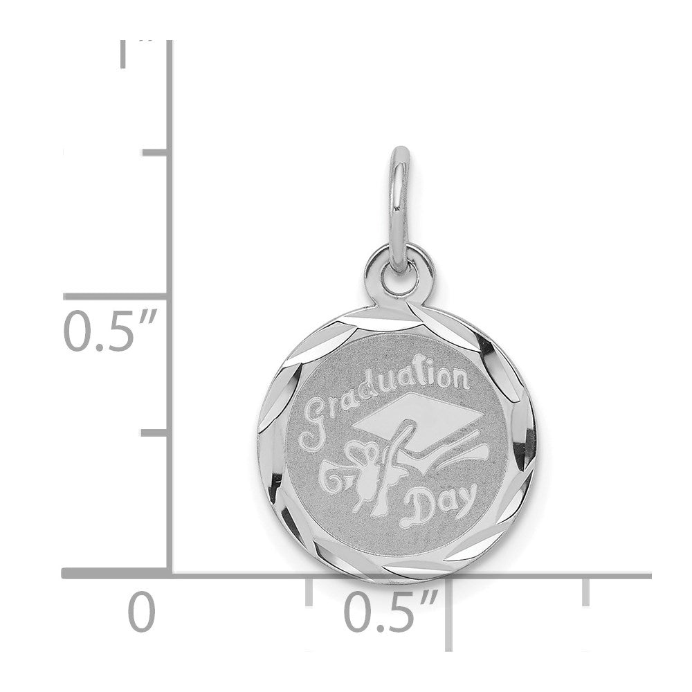 Sterling Silver Rhodium-plated Graduation Day Disc Charm