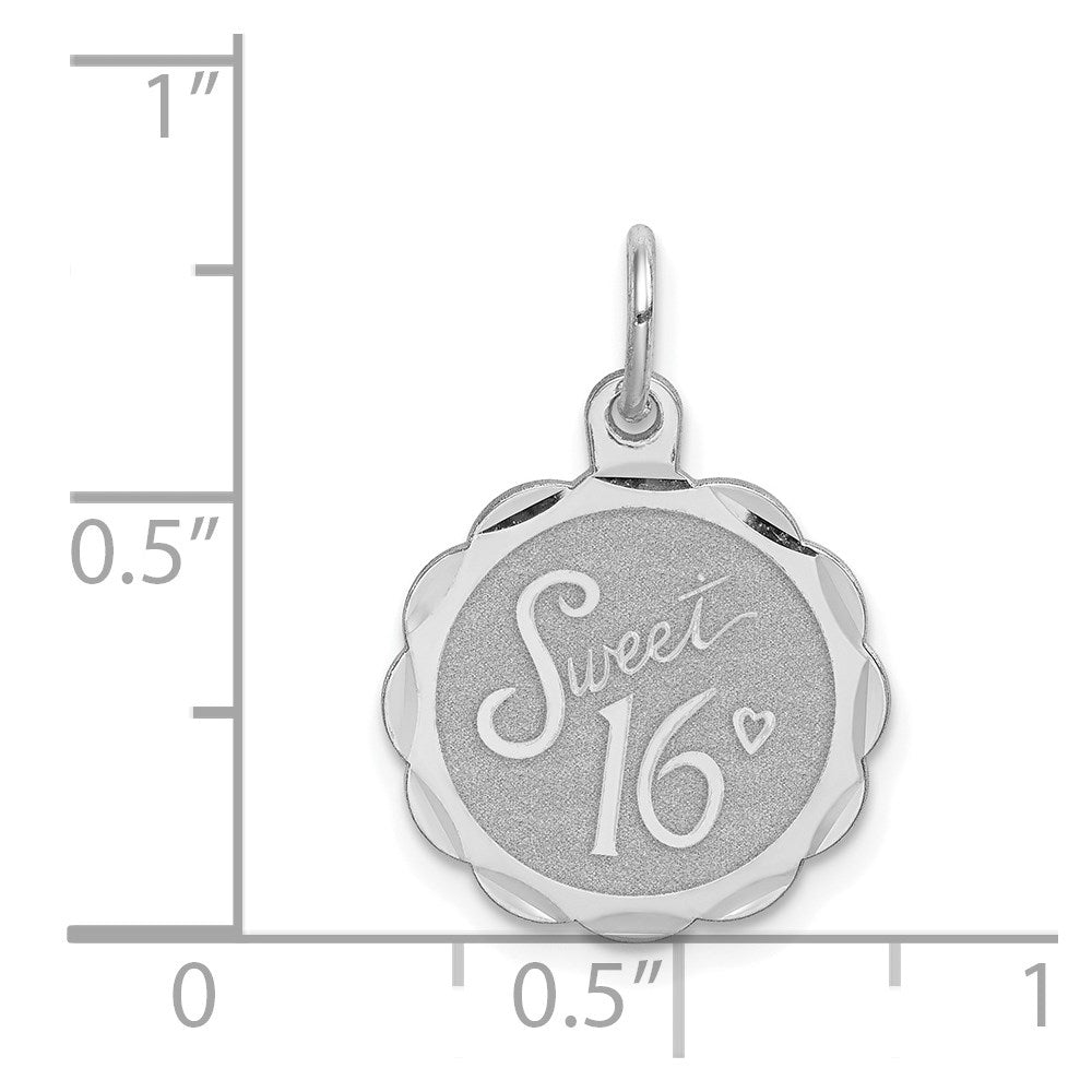 Sterling Silver Rhodium-plated Sweet Sixteen Disc Charm