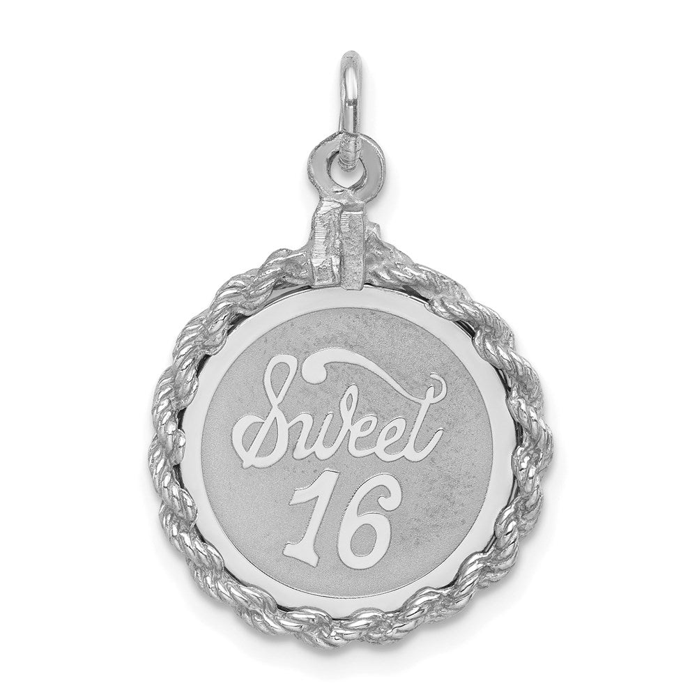 Sterling Silver Rhodium-plated Sweet Sixteen Disc Charm