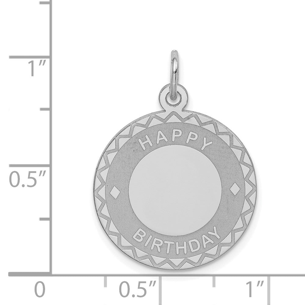 Sterling Silver Rhodium-plated Happy Birthday Disc Charm