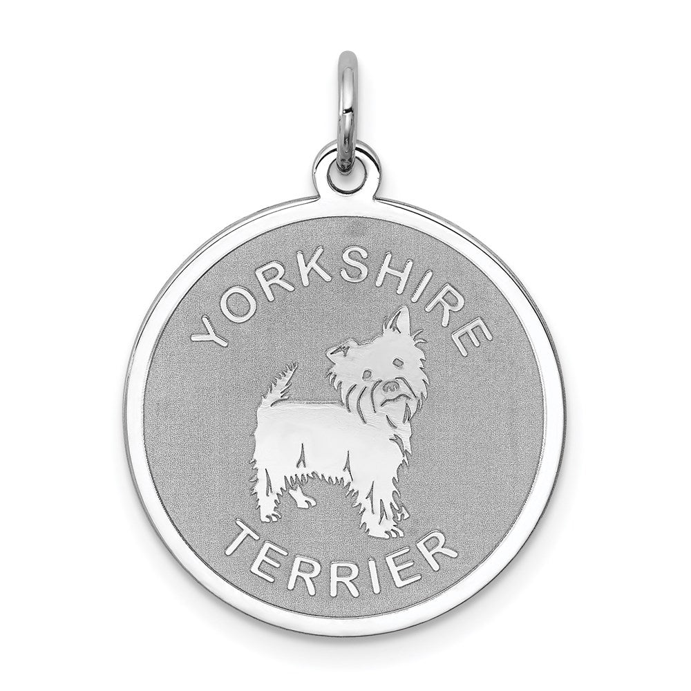 Sterling Silver Rhodium-plated Yorkshire Terrier Disc Charm