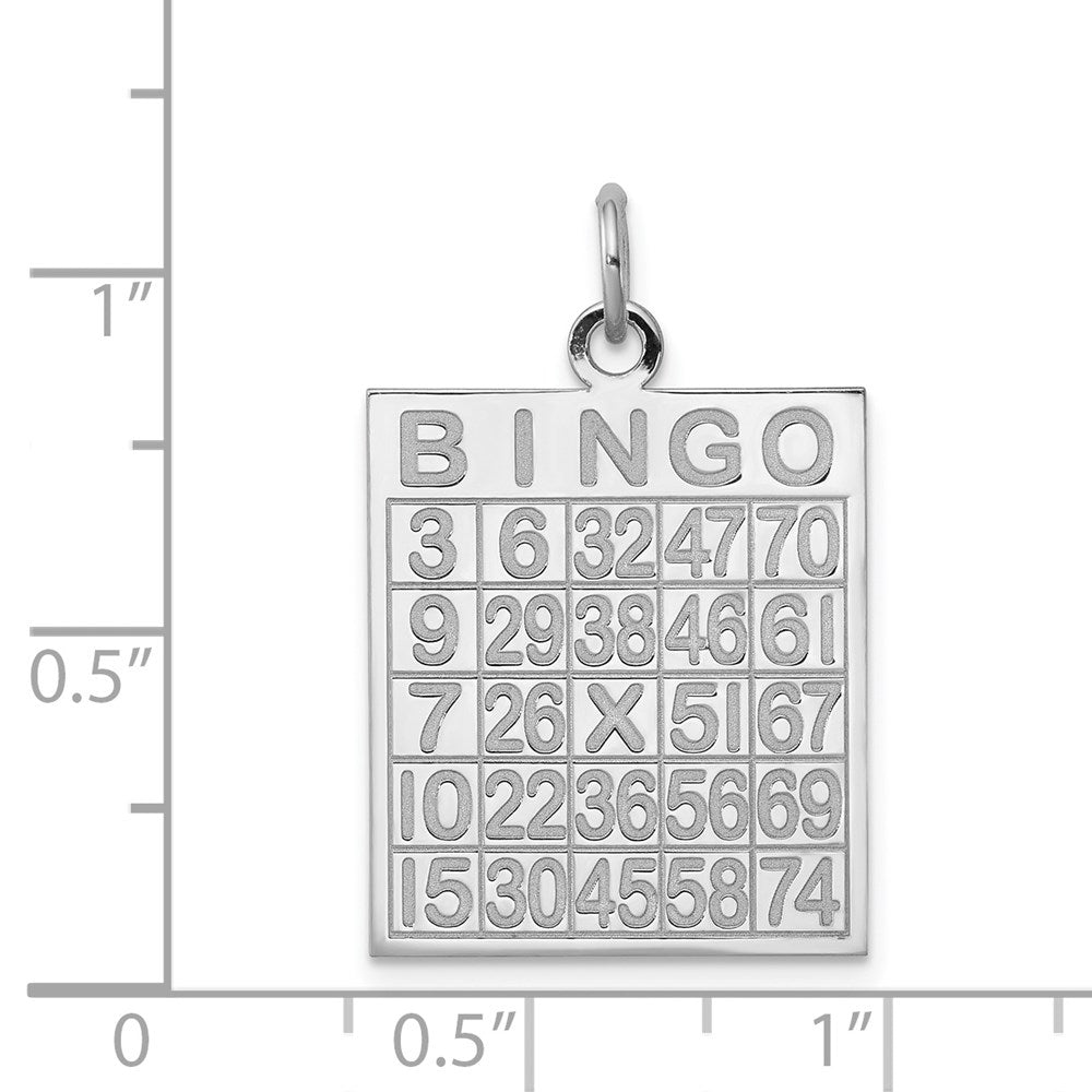 Sterling Silver Rhodium-plated Bingo Card Polished Pendant
