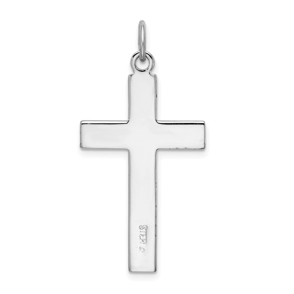 Sterling Silver Rhodium-plated Satin & Polished Cross Pendant