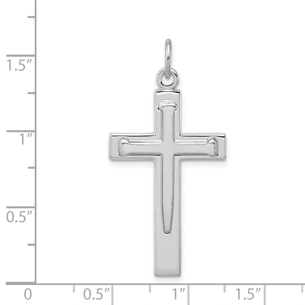 Sterling Silver Rhodium-plated Satin & Polished Cross Pendant