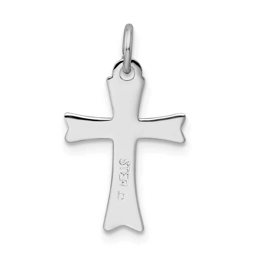 Sterling Silver Rhodium-plated Black Enameled Cross Charm