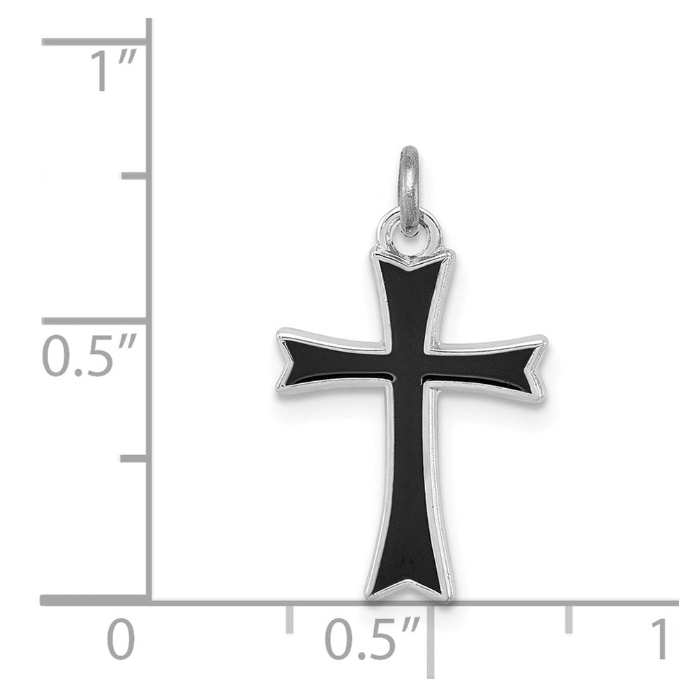 Sterling Silver Rhodium-plated Black Enameled Cross Charm