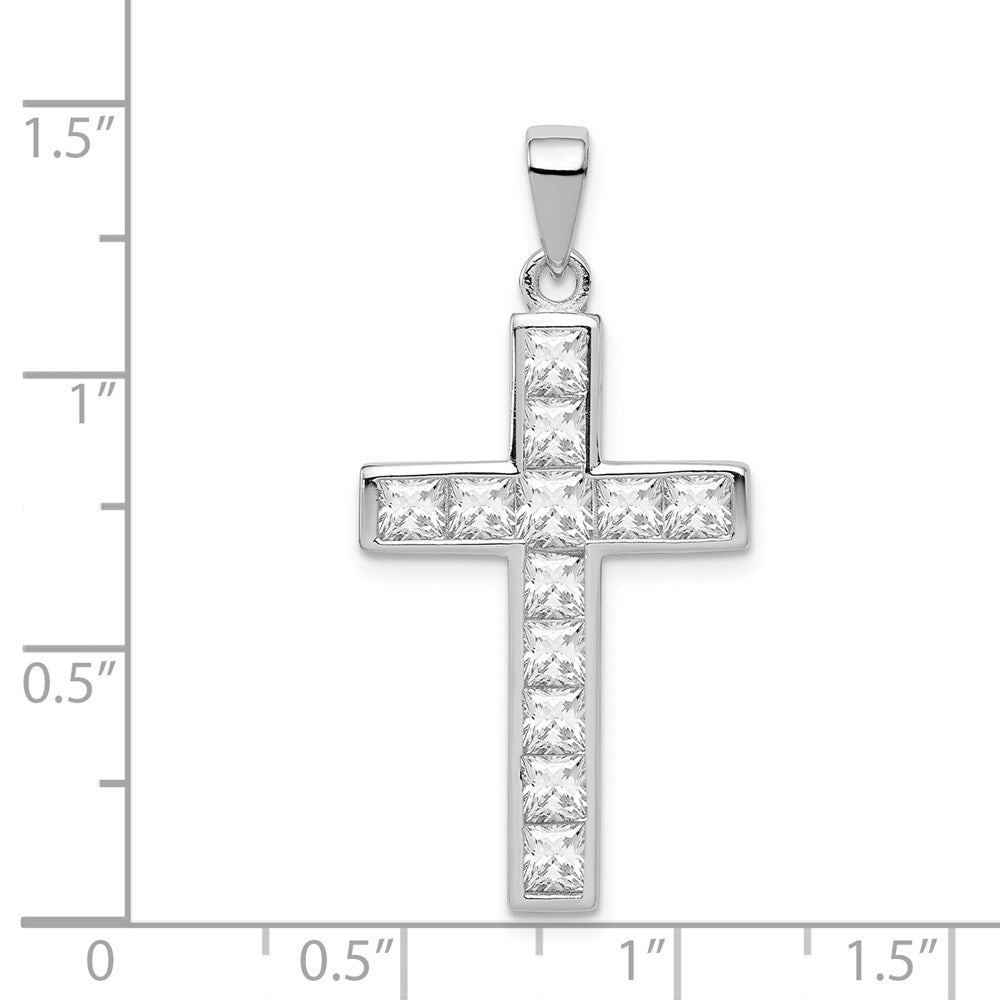 Sterling Silver Rhodium-plated CZ Cross Pendant