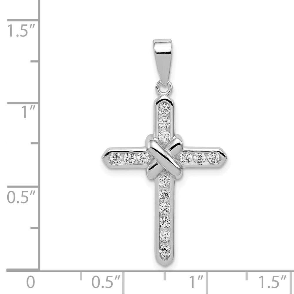 Sterling Silver Rhodium-plated CZ Cross Charm