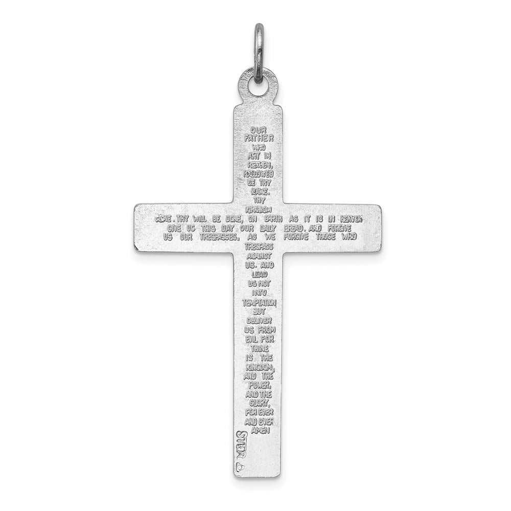 Sterling Silver Rhodium-plated Cross Lord's Prayer Pendant