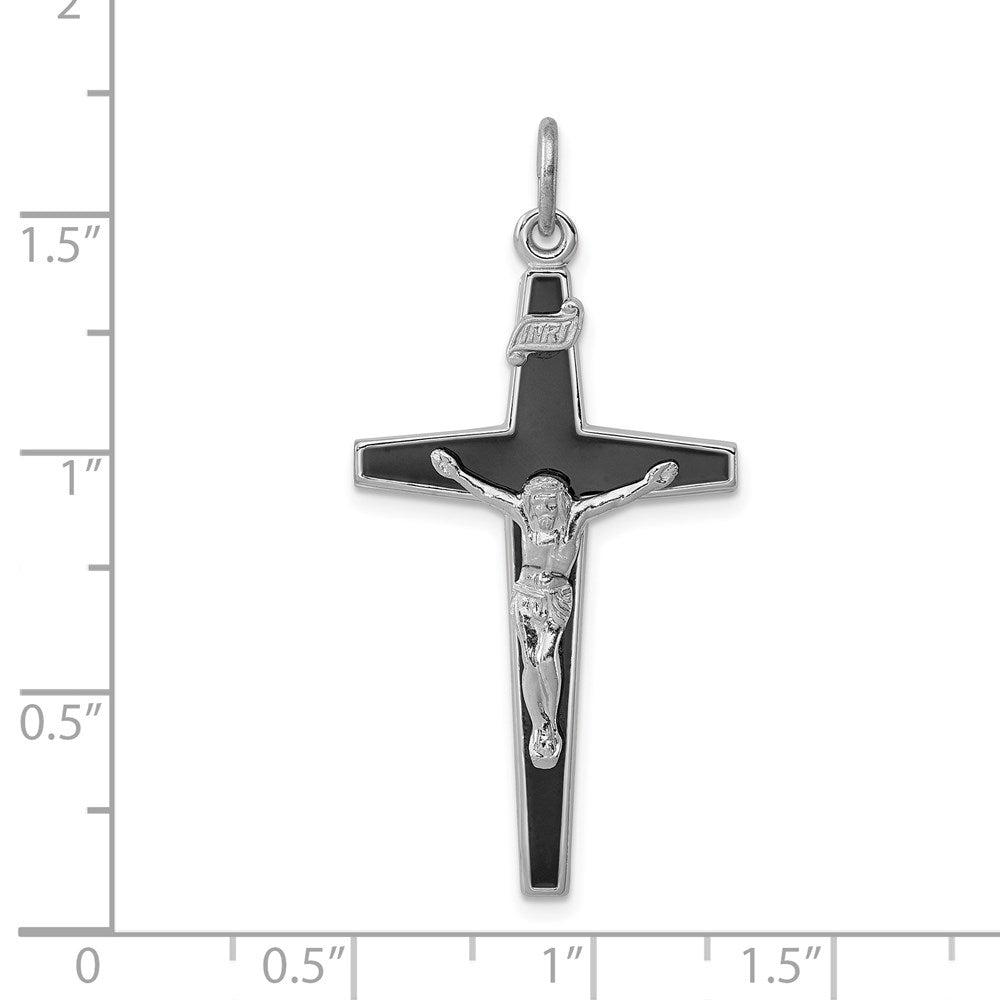 Sterling Silver Rhodium-plated Enameled Crucifix Pendant