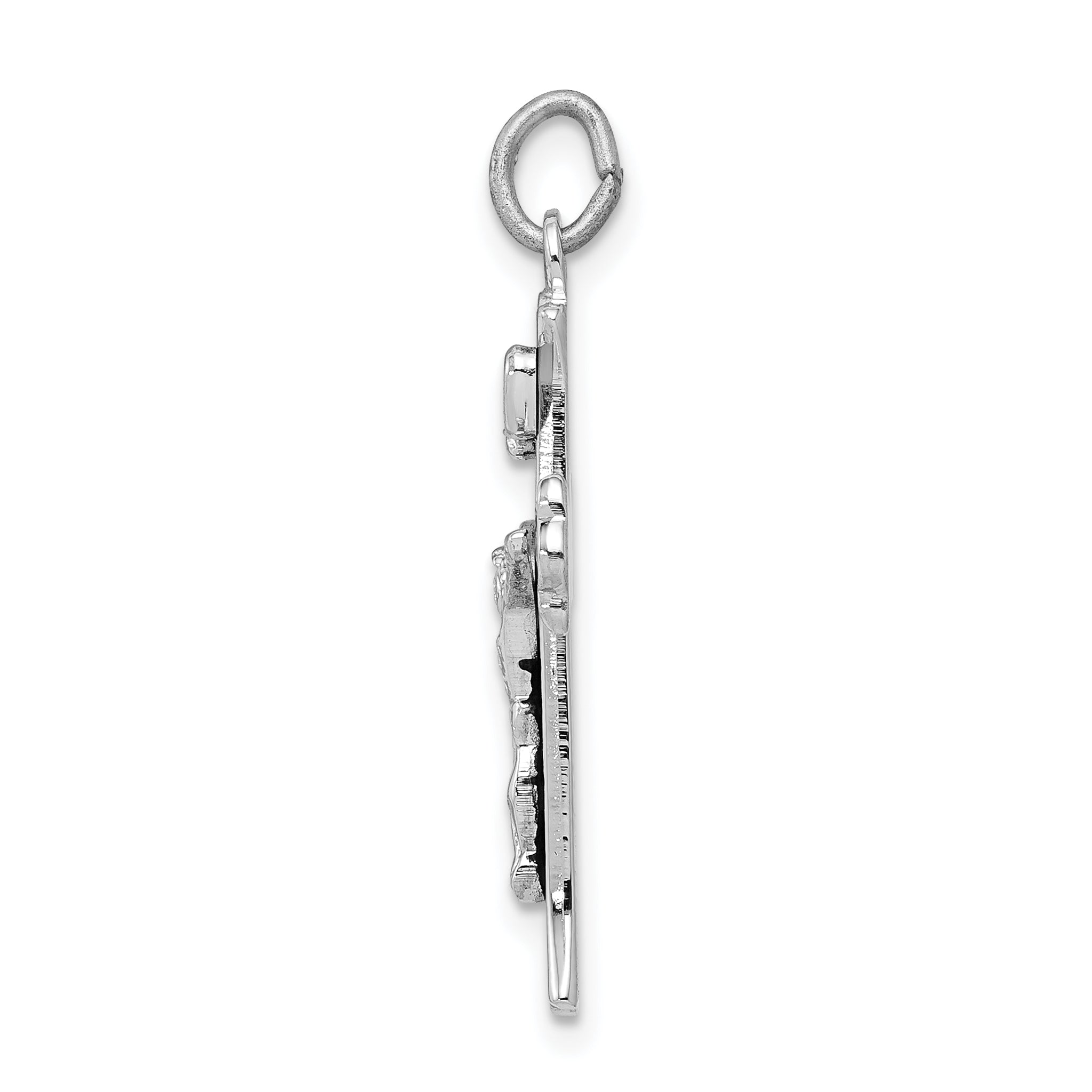 Sterling Silver Platinum-plated Enameled INRI Crucifix Charm