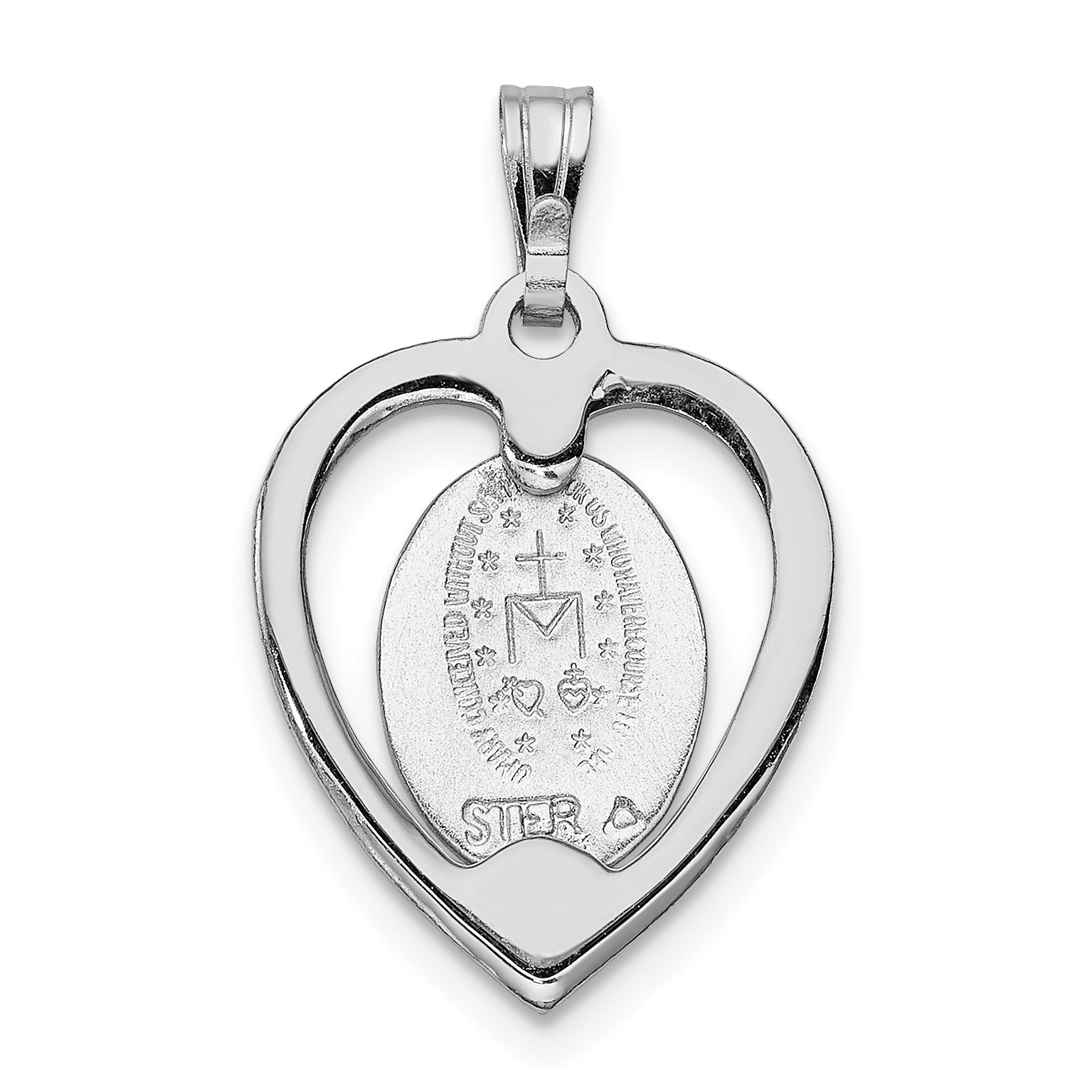 Sterling Silver Platinum-plated Miraculous Heart Medal