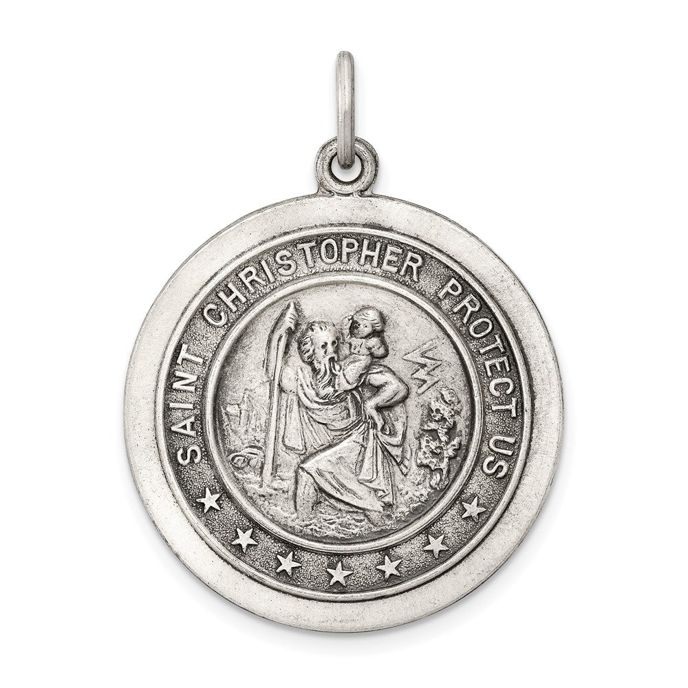 Sterling Silver Antiqued St. Christopher Medal