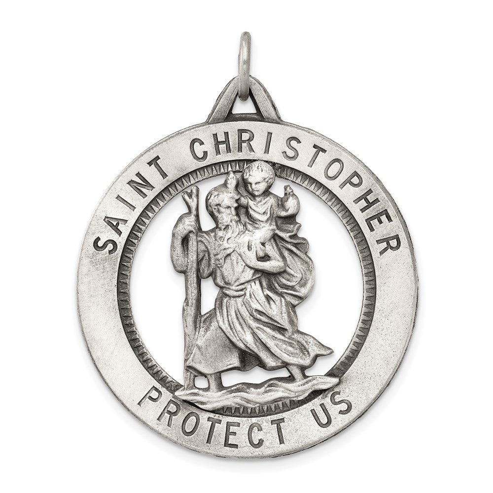 Sterling Silver Antiqued St. Christopher Medal