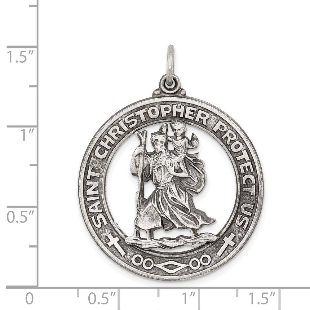 Sterling Silver Antiqued St. Christopher Medal