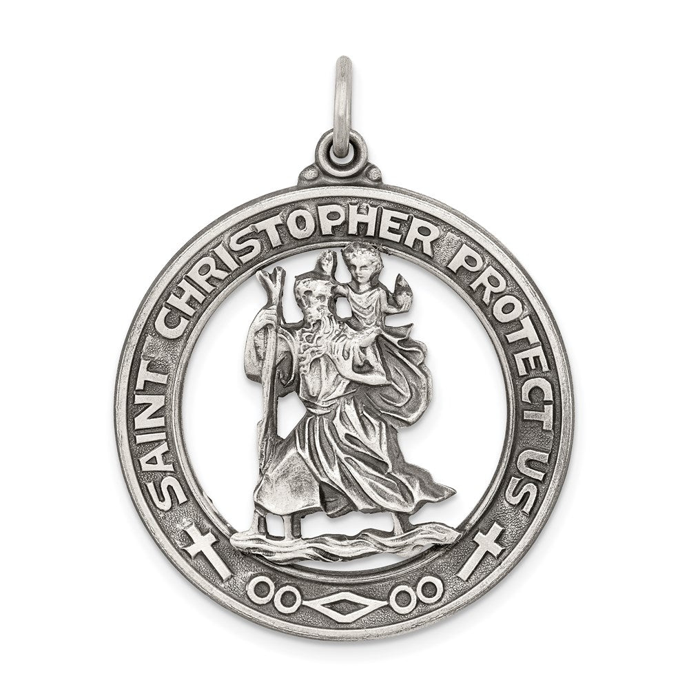 Sterling Silver Antiqued St. Christopher Medal