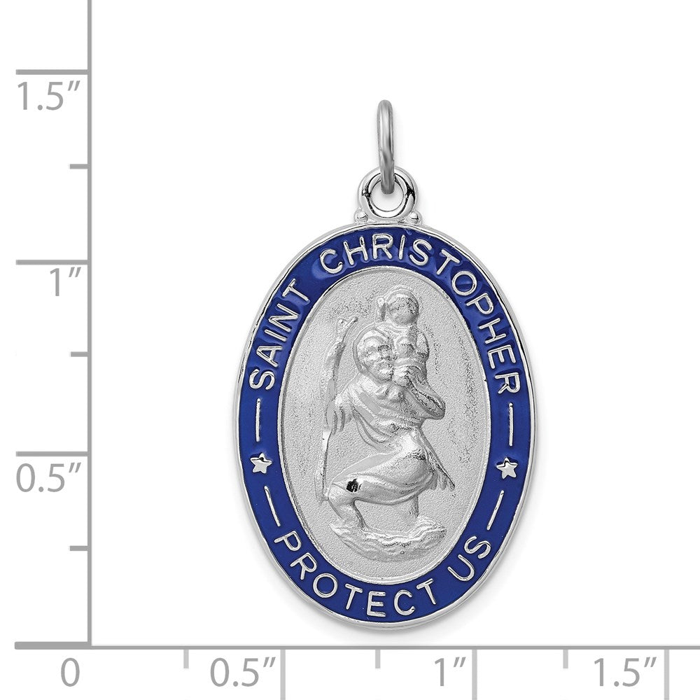 Sterling Silver Rhodium-plated Enameled St. Christopher Medal