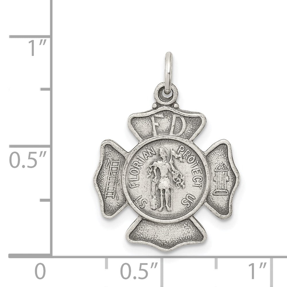 Sterling Silver Antiqued Saint Florian Badge Medal