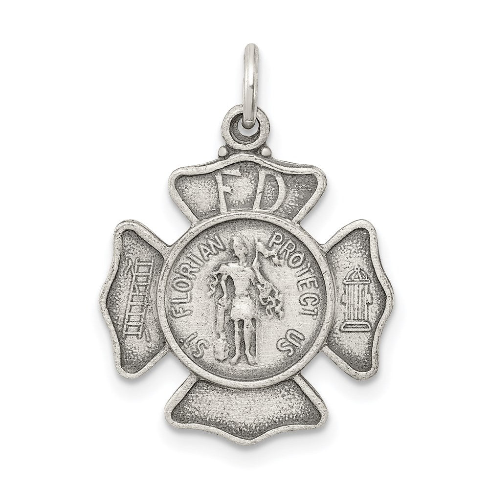 Sterling Silver Antiqued Saint Florian Badge Medal