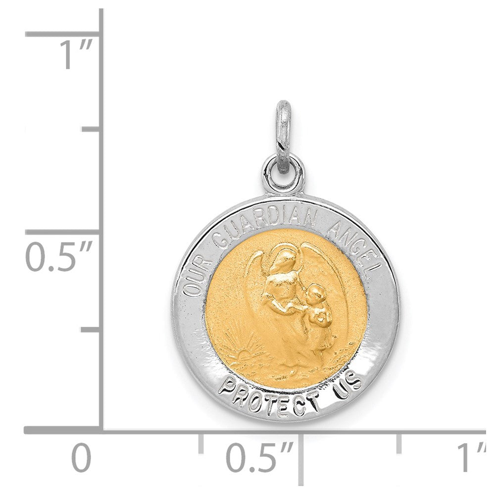 Sterling Silver Rhodium-plated & Vermeil Guardian Angel Medal