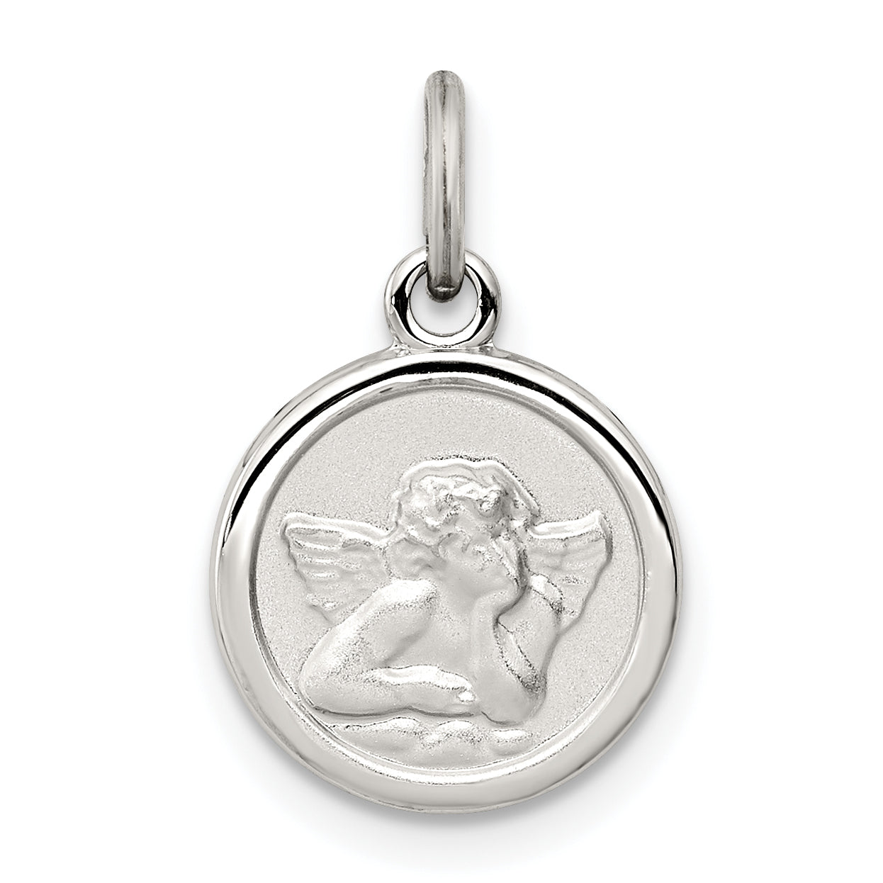Sterling Silver Platinum-plated Angel Medal Charm
