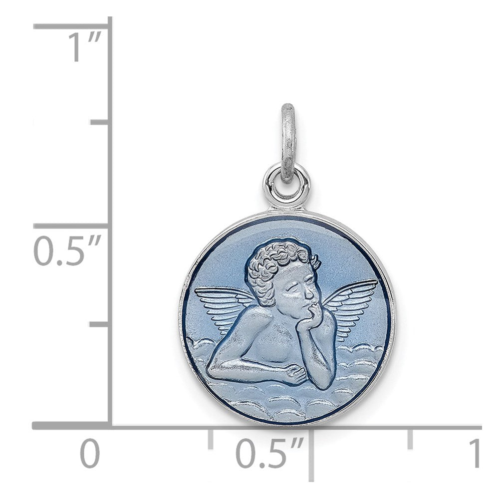 Sterling Silver Rhodium-plated Blue Epoxy Angel Charm