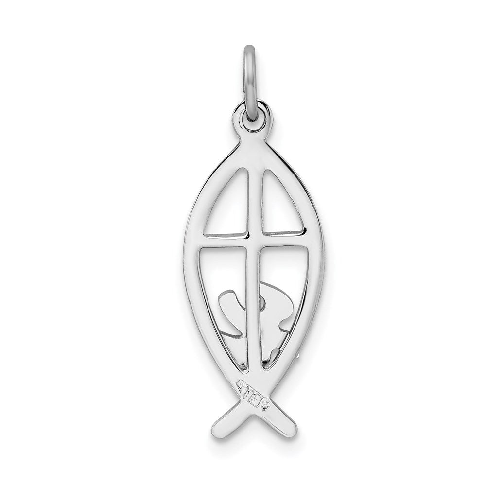 Sterling Silver Rhodium-plated Ichthus Fish Charm
