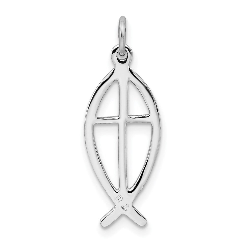 Sterling Silver Rhodium-plated Ichthus Fish Charm