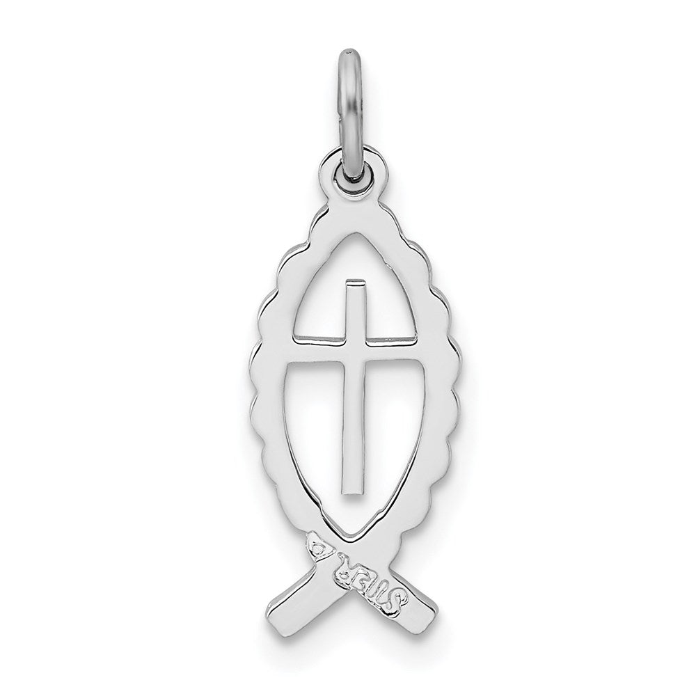 Sterling Silver Rhodium-plated Ichthus Fish Charm