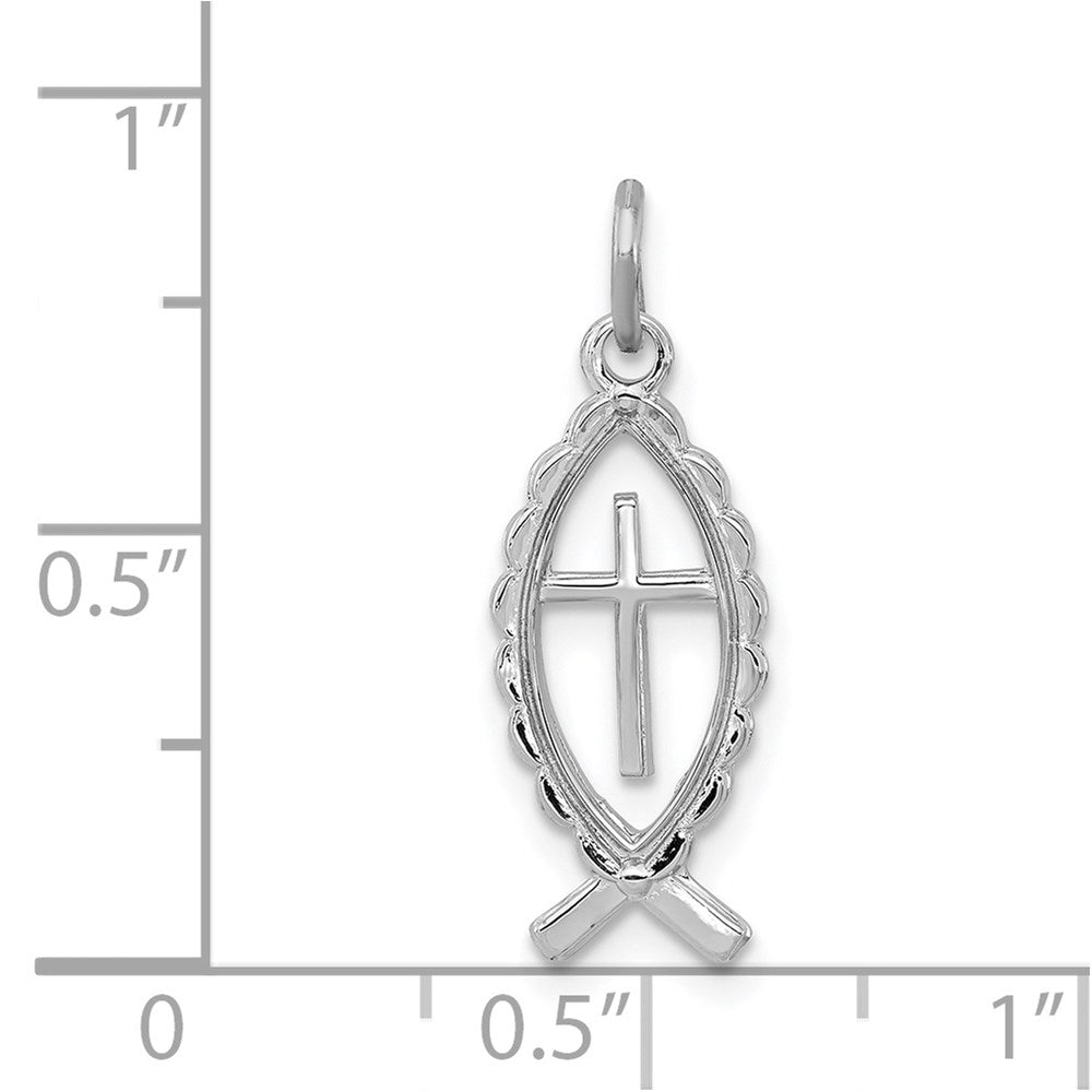 Sterling Silver Rhodium-plated Ichthus Fish Charm
