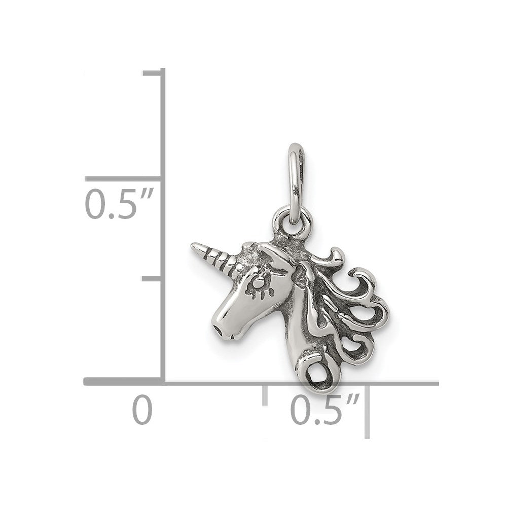 Sterling Silver Antiqued Unicorn Head Charm