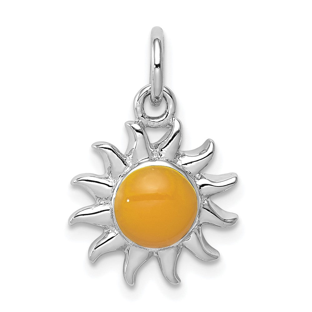 Sterling Silver Rhodium-plated Yellow Sun Charm