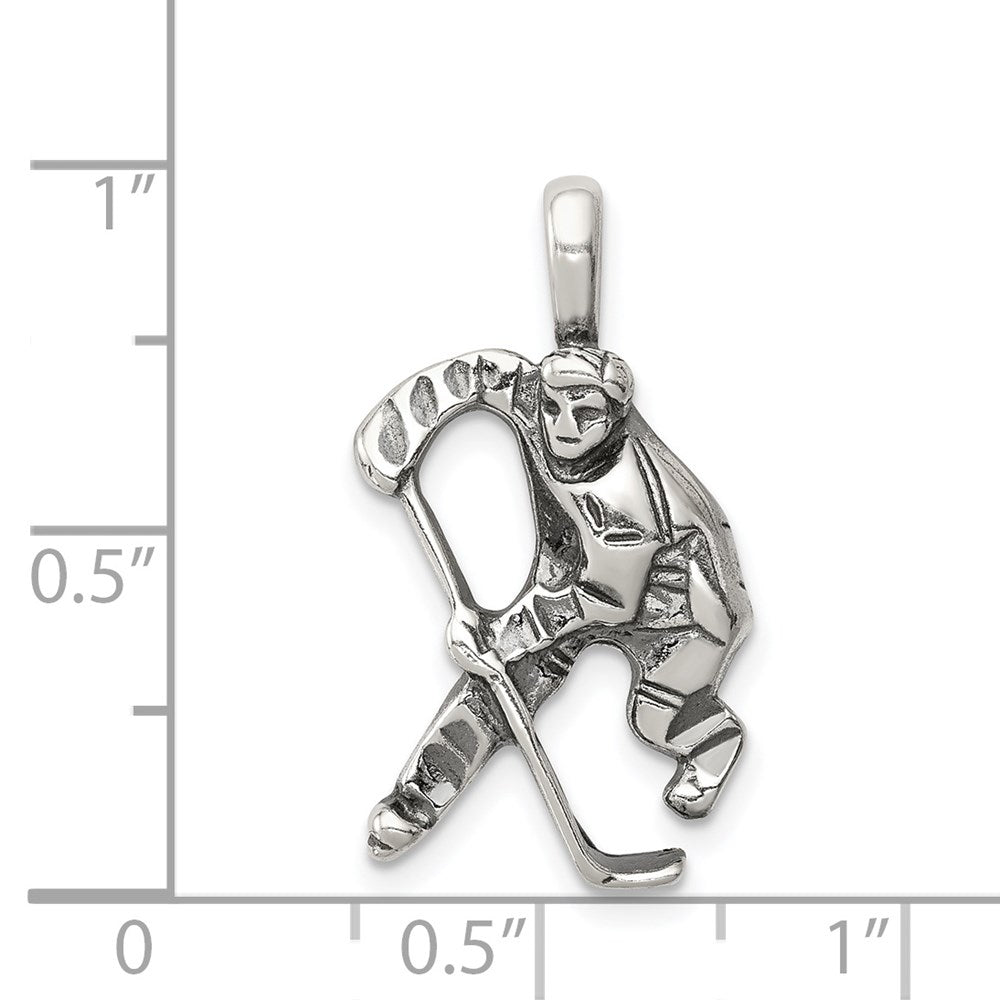 Sterling Silver Antiqued Hockey Player Charm