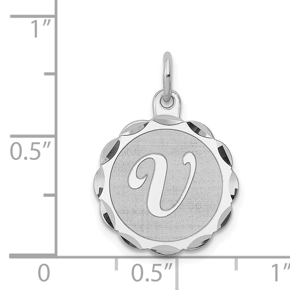 Sterling Silver/Rhodium-plated Brocaded Letter V Initial Pendant