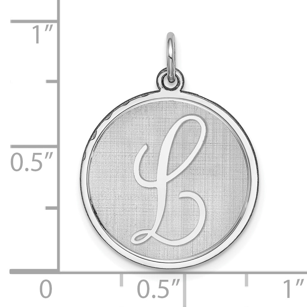 Sterling Silver Rhodium-plated Brocaded Letter L Initial Charm